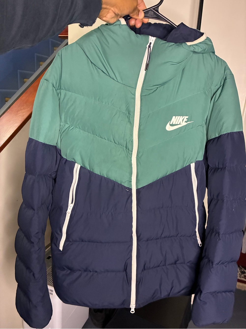 Nike Men's Teal & Navy Hooded Puffer Jacket